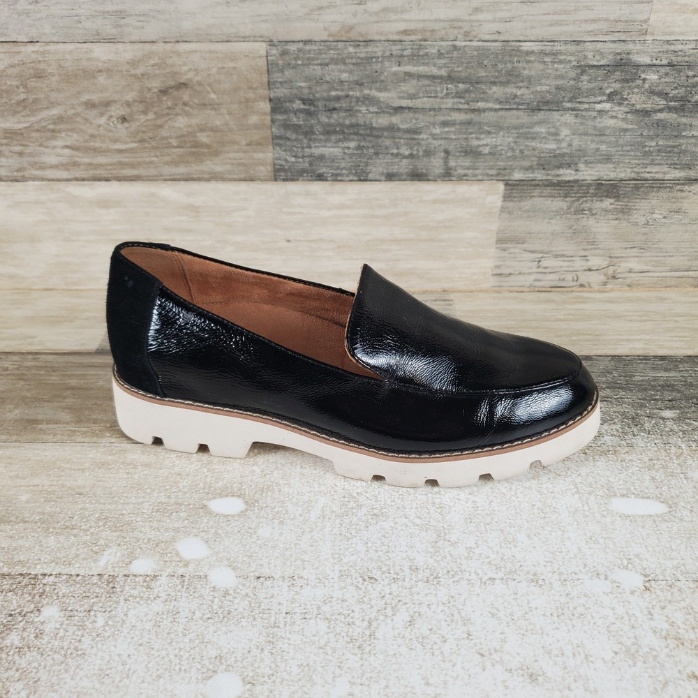 Vionic Kensley Womens Loafers Sz 6.5 Black Crinkle Leather Slip On Round Toe